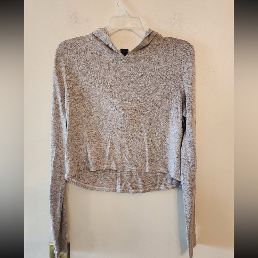 Prince and fox hooded Grey cropped long sleeve shirt Size womens medium